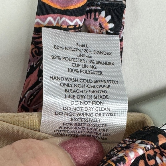 Shade & Shore Floral Paisley Bikini Top Women's 34B Front Knot Black Brown - Picture 10 of 10